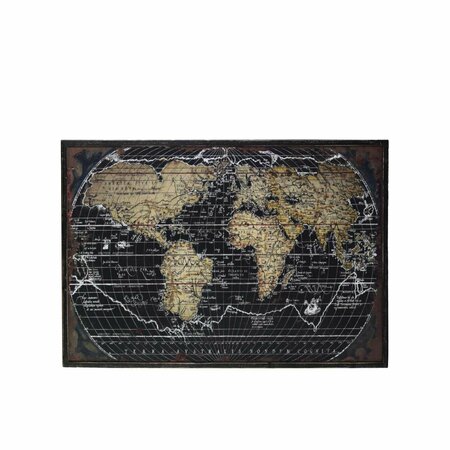 H2H Wood Rectangle Panel Giclee Print of World Atlas with Frame, Black H23861707